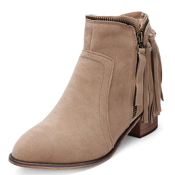 Frauen Herbst Winter Troddel Veloursleder Stiefeletten Flache Rei&szlig;verschluss Schuhe